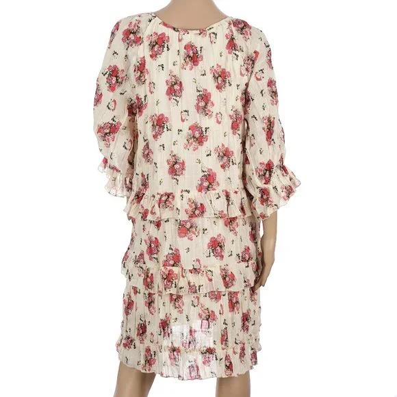 POL Floral Print Tiered Ruffle Trim Hem Mini Dress Large - Picture 3 of 9